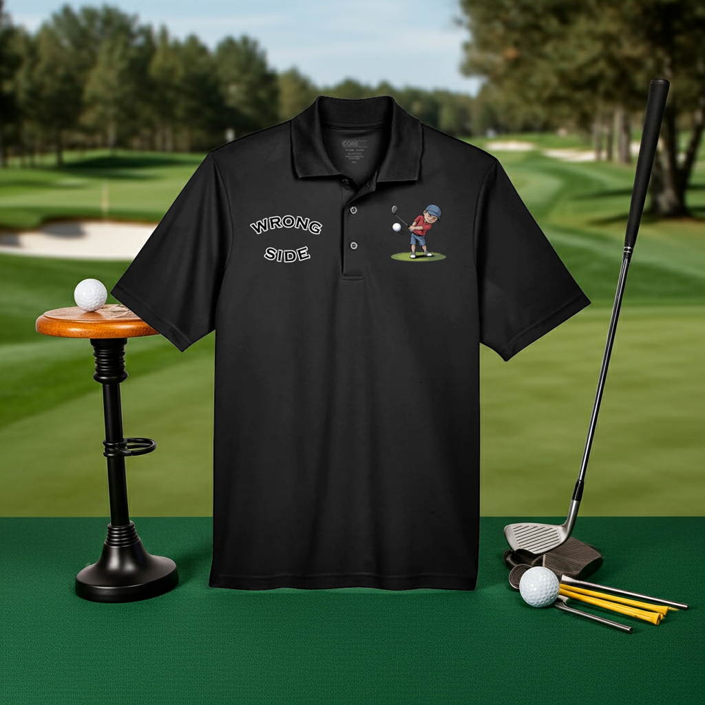 Men's Performance Piqu Polo golf shirt with moisture-wicking, UV protection, and antimicrobial features for left-handed golfers