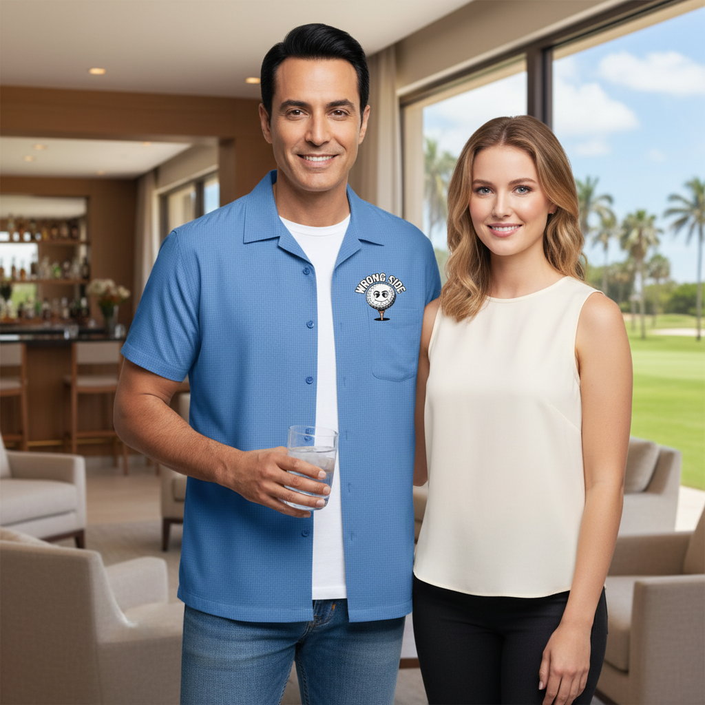 Wrong Side Logo Button Up Barbados Textured Camp Shirt