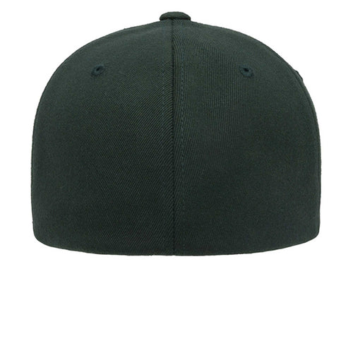 Flexfit 6477 Adult Wool Blend Cap in black with structured mid-profile and silver underbill