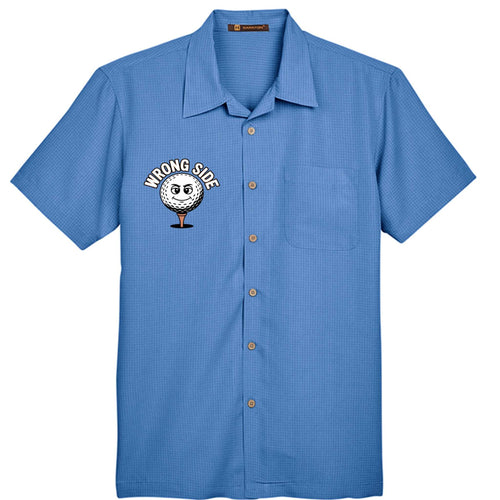 Men's Wrong Side Logo Barbados textured camp shirt with button closure and chest pocket