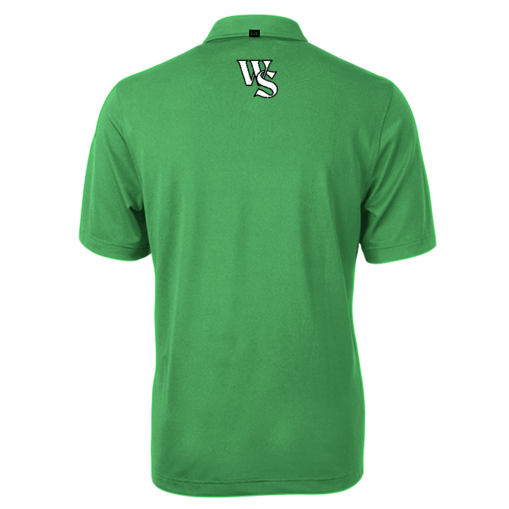 WS Logo Cutter & Buck Virtue Eco Pique men's polo made from recycled polyester with UPF 25+ sun protection and moisture-wicking fabric