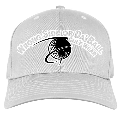 Yupoong 6277 wooly 6-panel golf hat with silver undervisor and fitted spandex sweatband