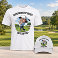 Different Grip, Same Rip Duo with a white cotton tee and matching white cap, featuring golfer artwork and slogan.